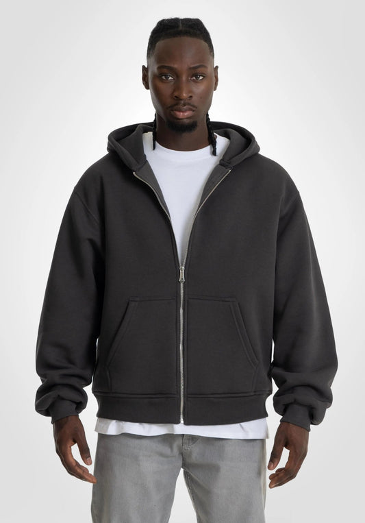 Double Layer Full Zip Hoodie - Slate Grey (Grau) – Hoodies von Straight Outta Cotton