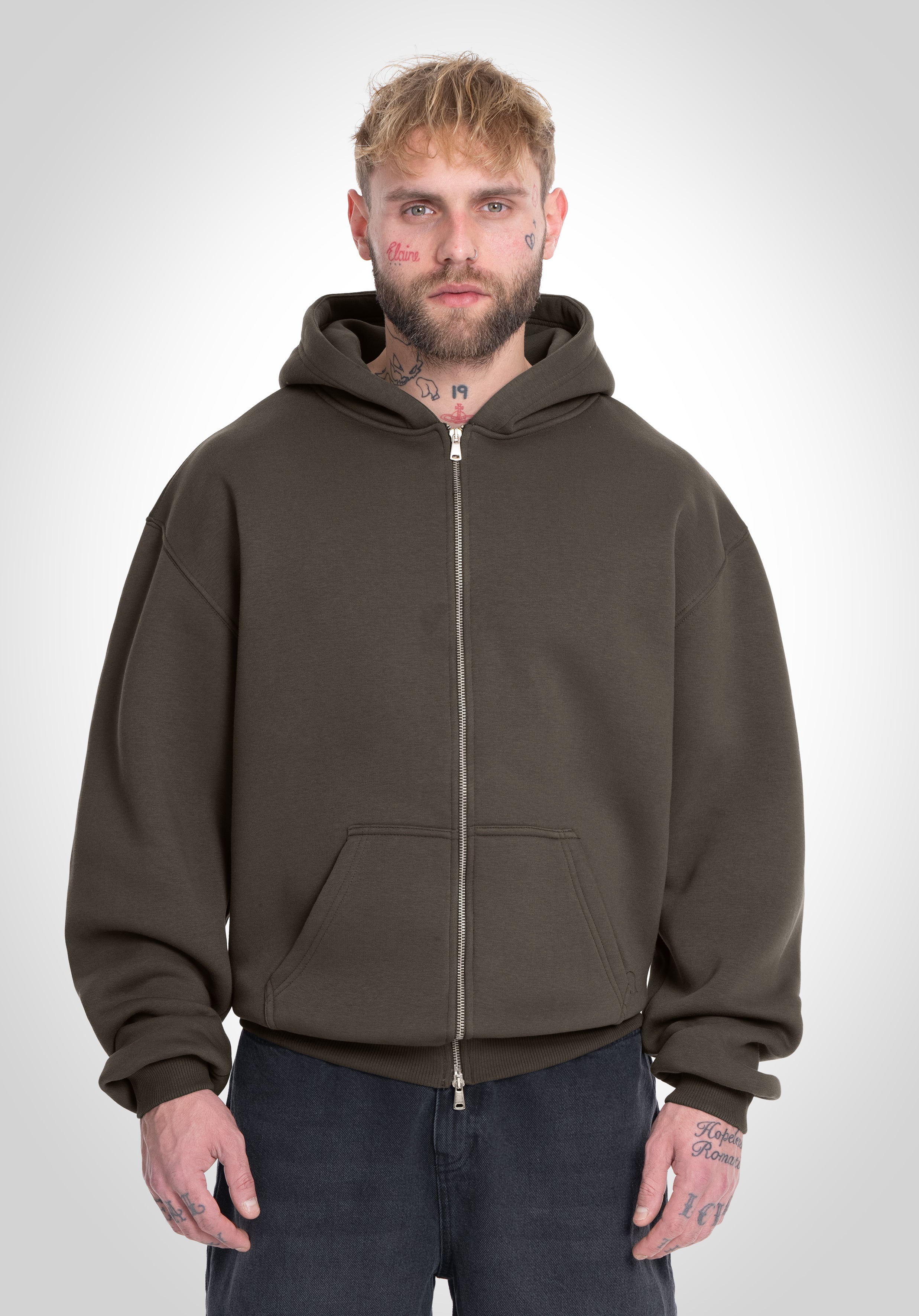 Full Zip Oversize Hoodie - Olive