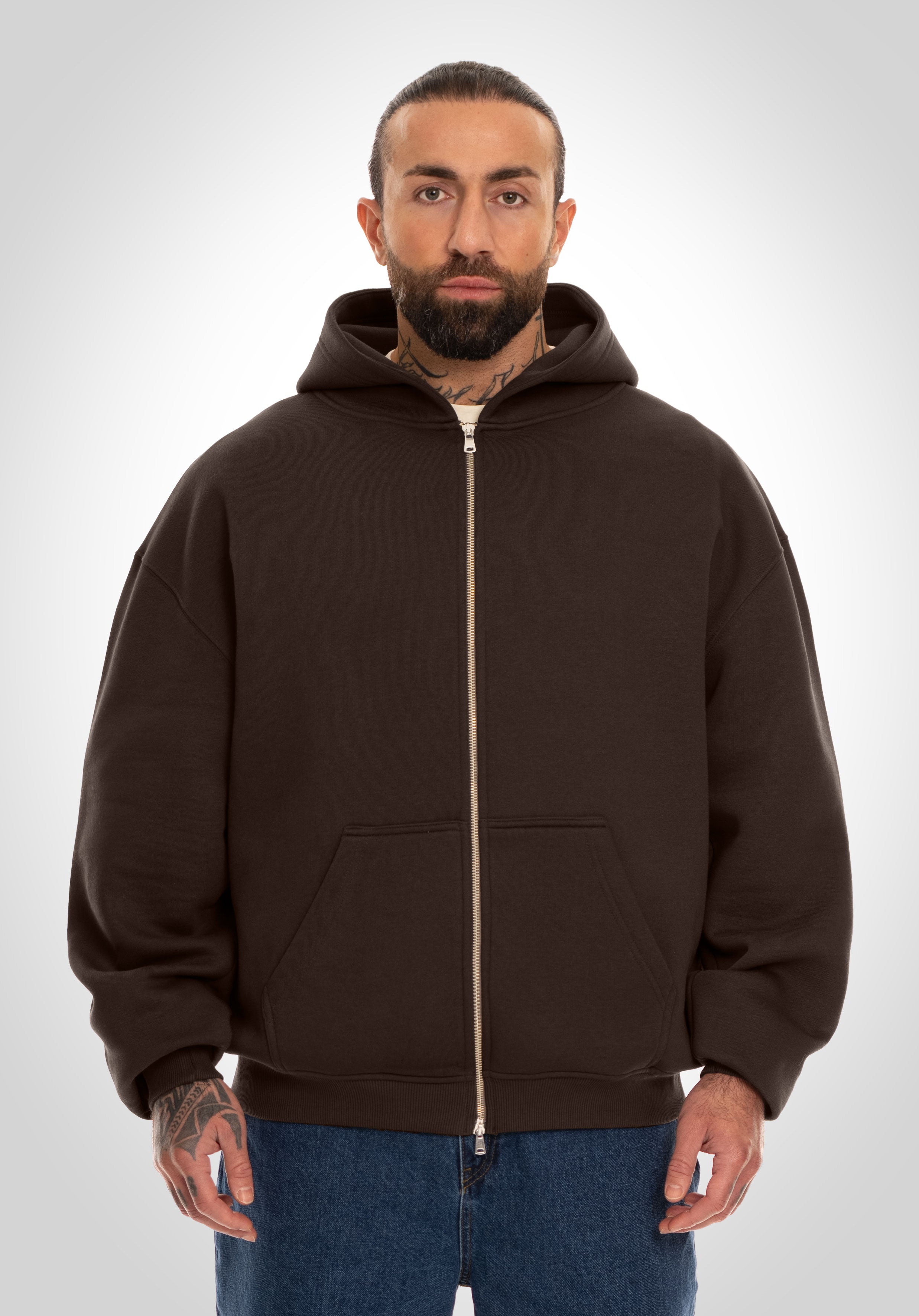 Full Zip Oversize Hoodie - Brown