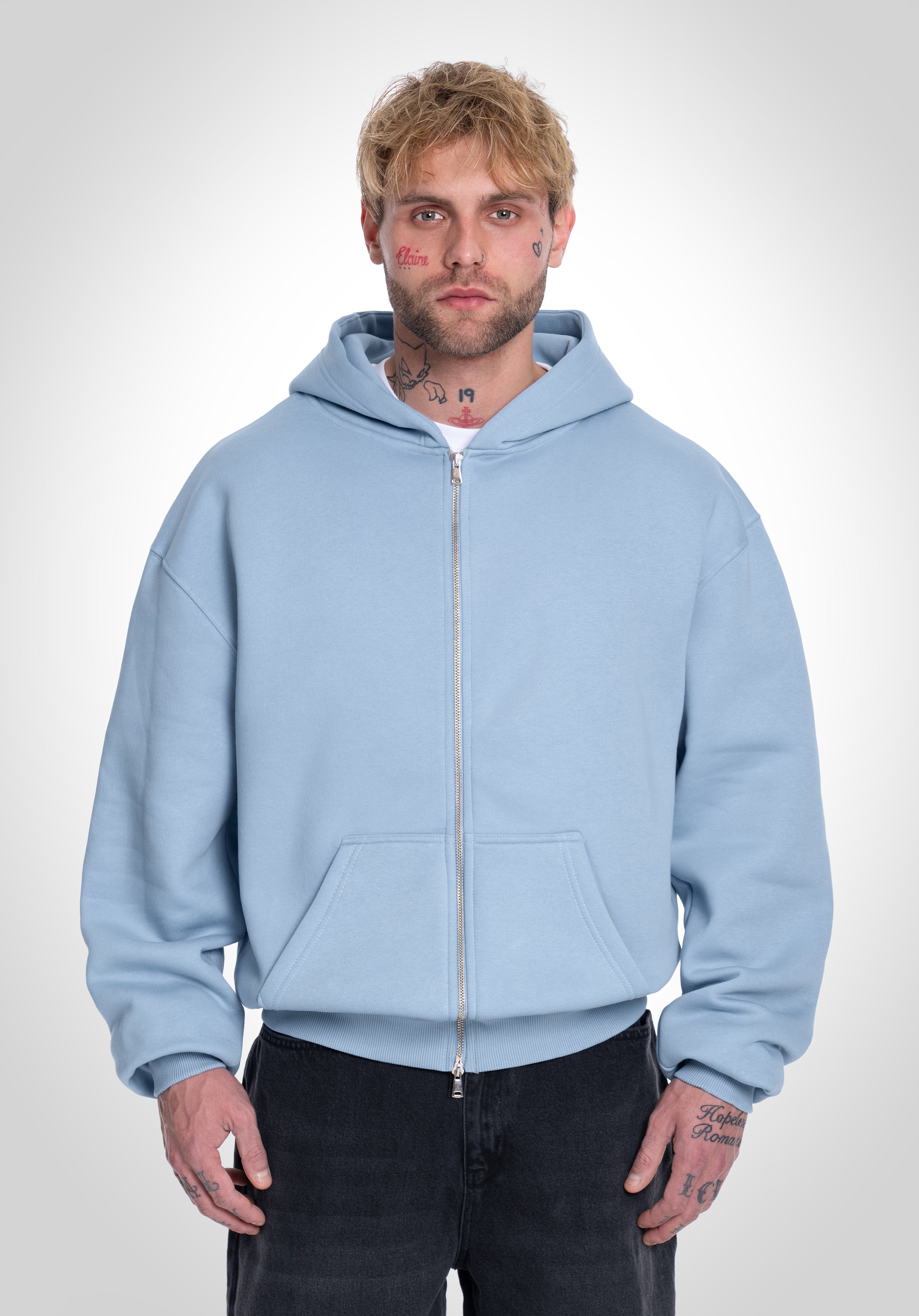 Full Zip Oversize Hoodie - Light Blue