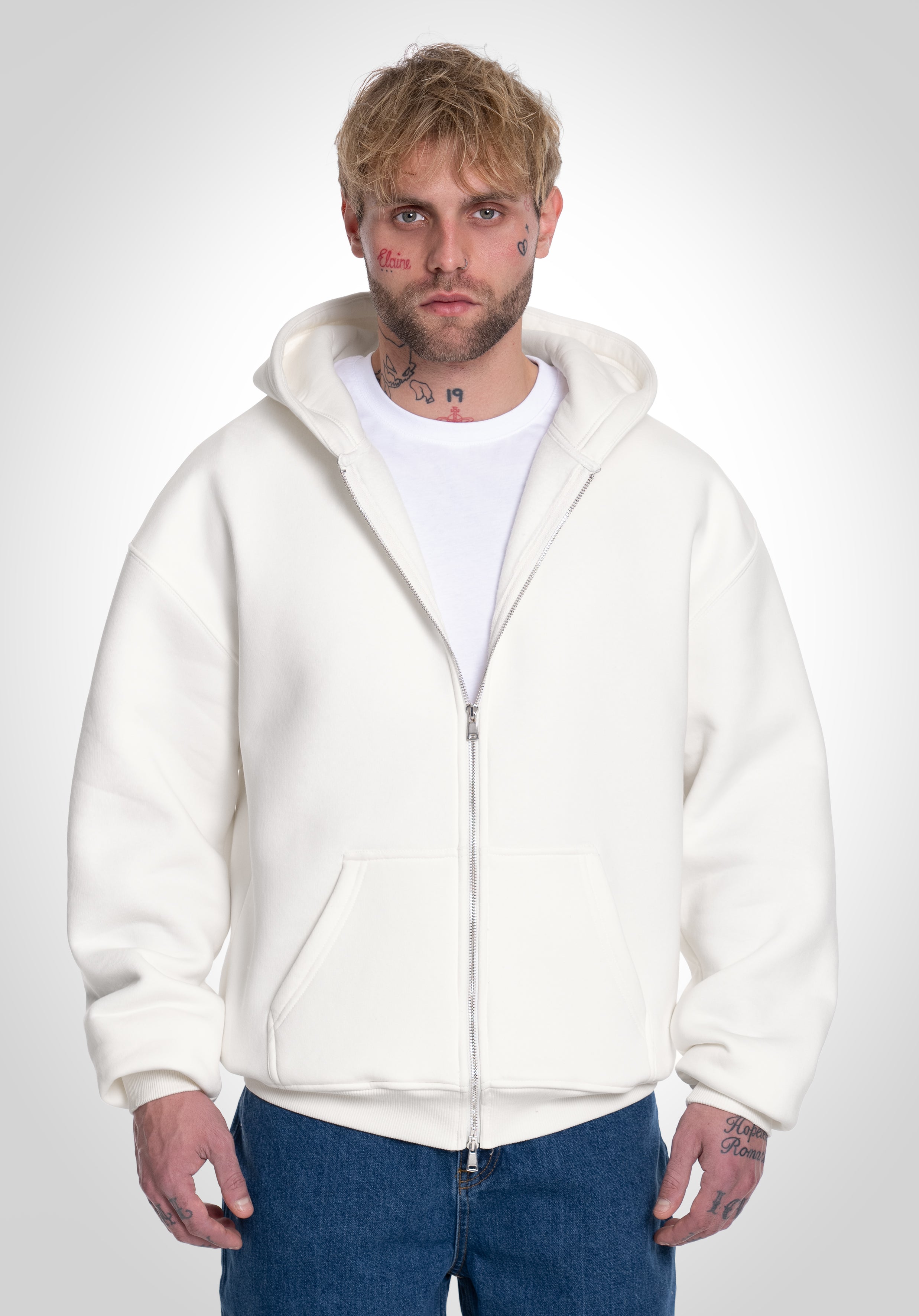 Full Zip Oversized Hoodie - Off White