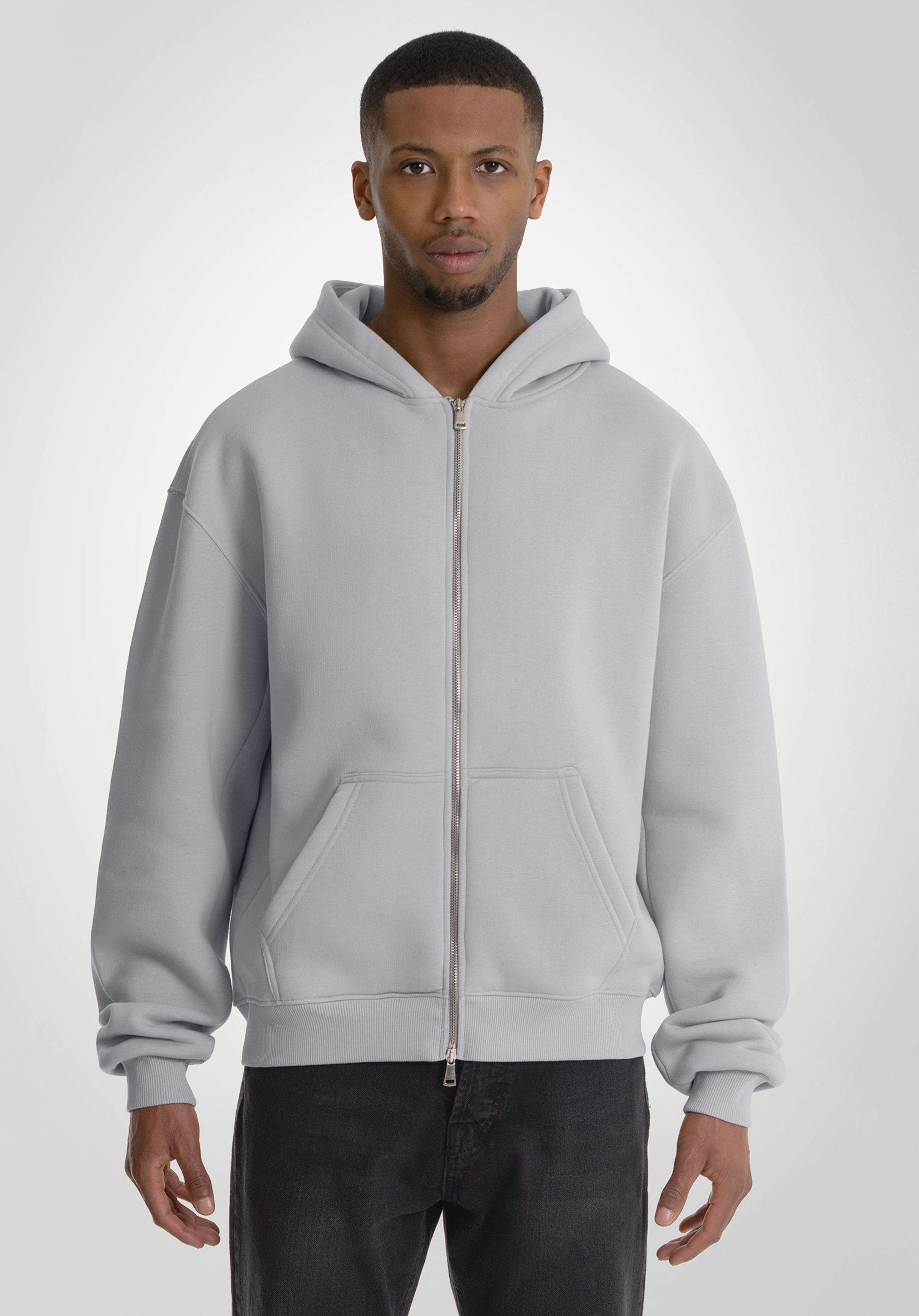 Full Zip Oversize Hoodie - Light Grey