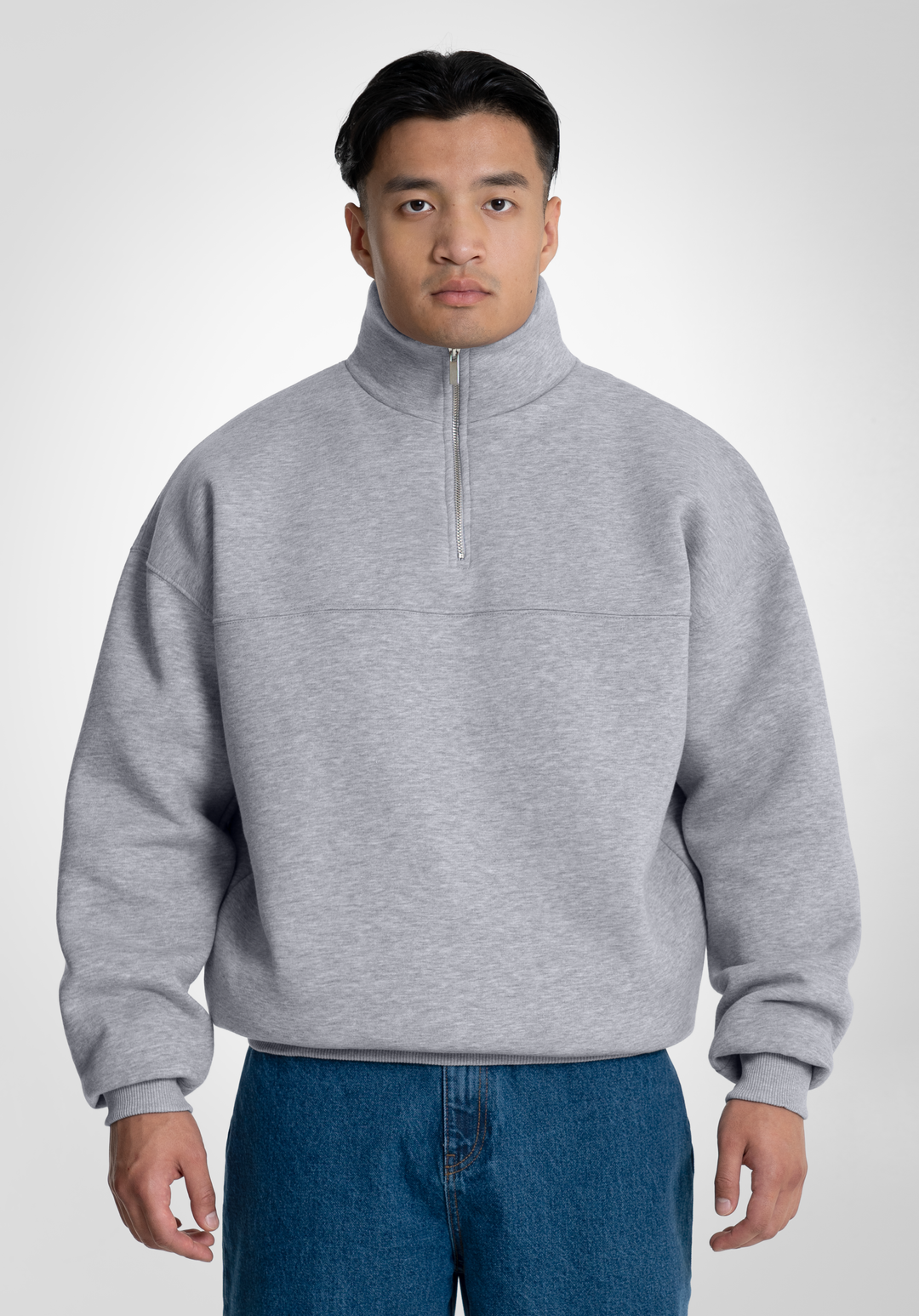 Half Zip Hoodie Melange Grey Straight Outta Cotton