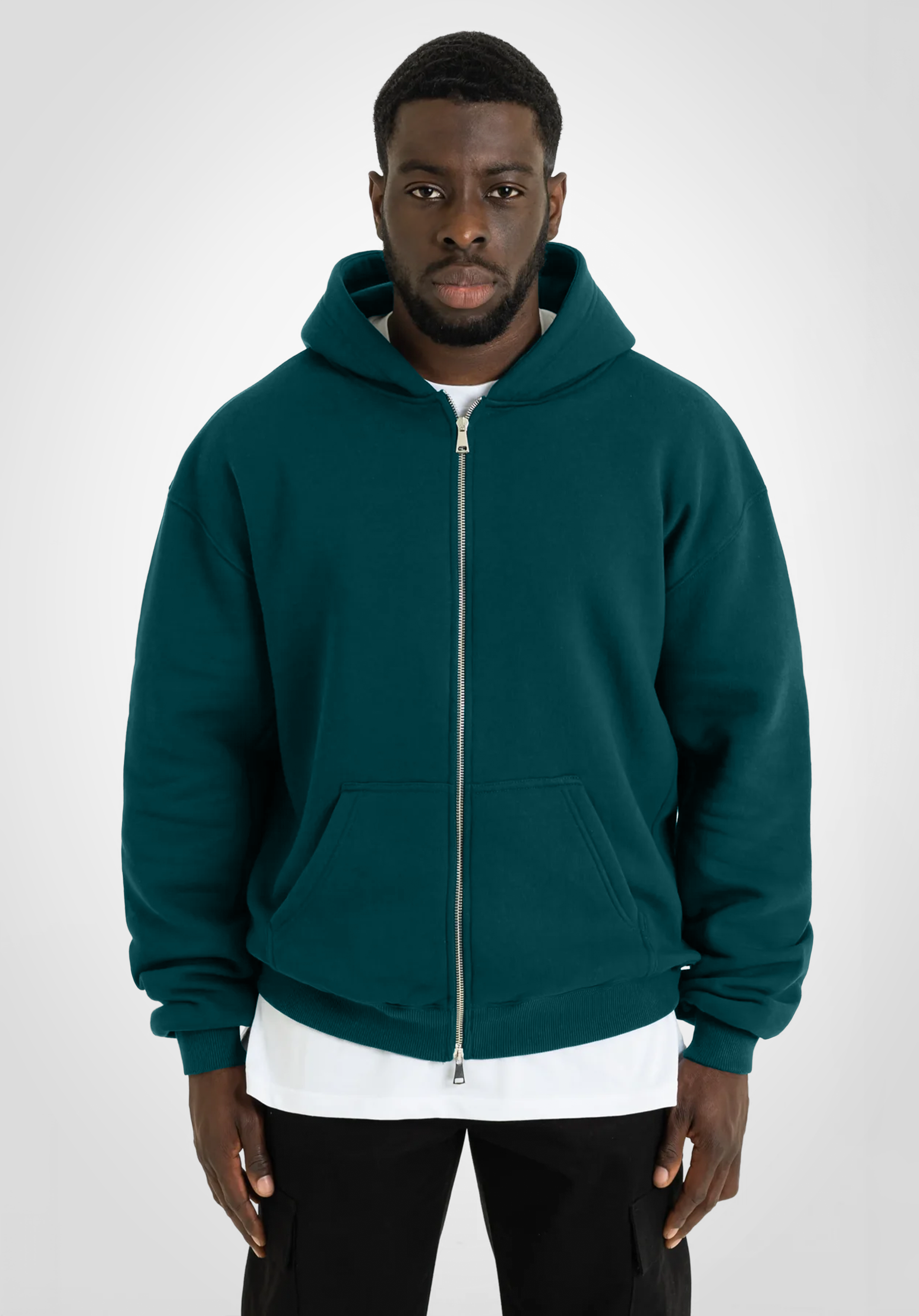 Full Zip Oversize Hoodie - Dark Pine Green