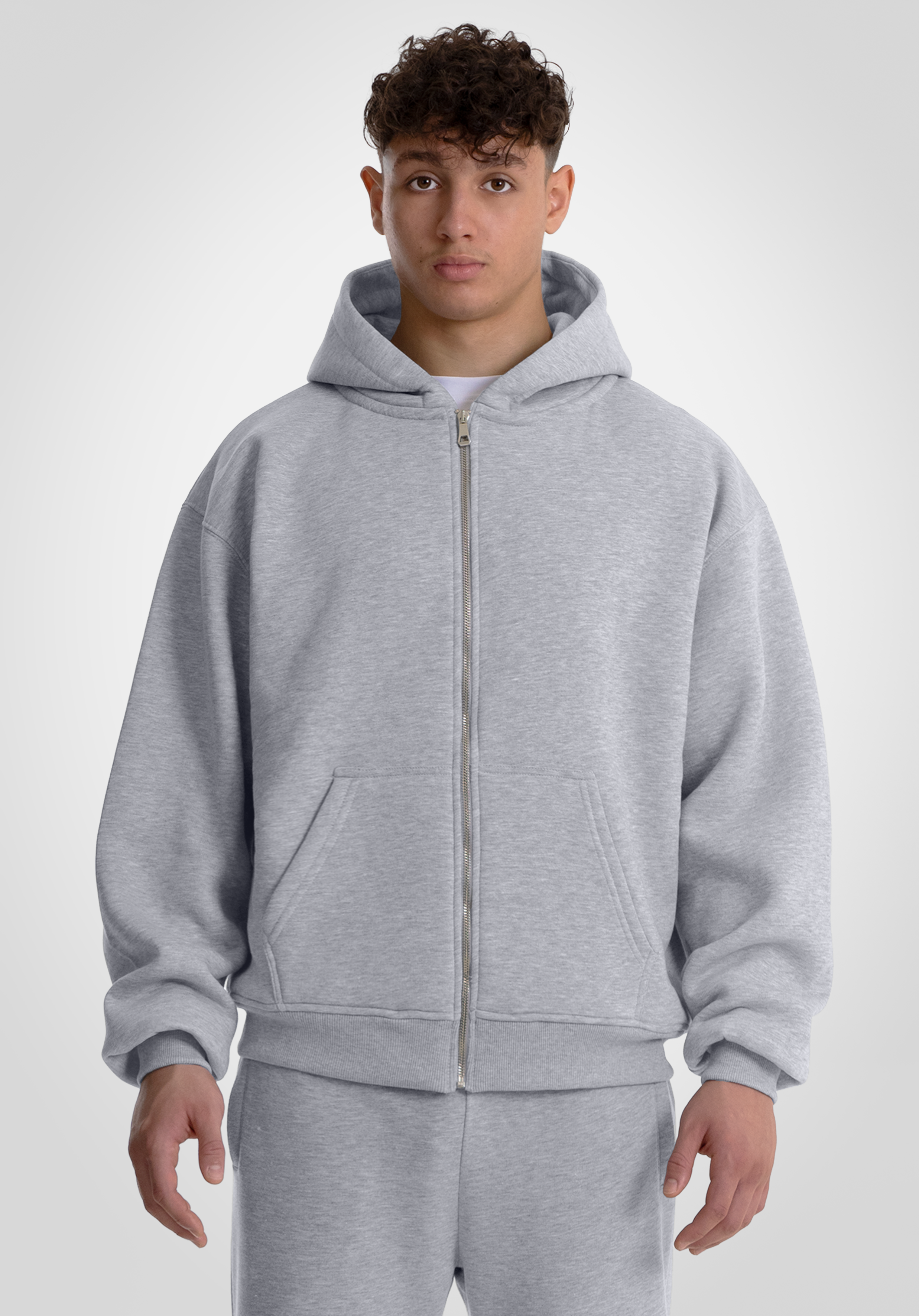 Full Zip Oversize Hoodie - Melange Grey