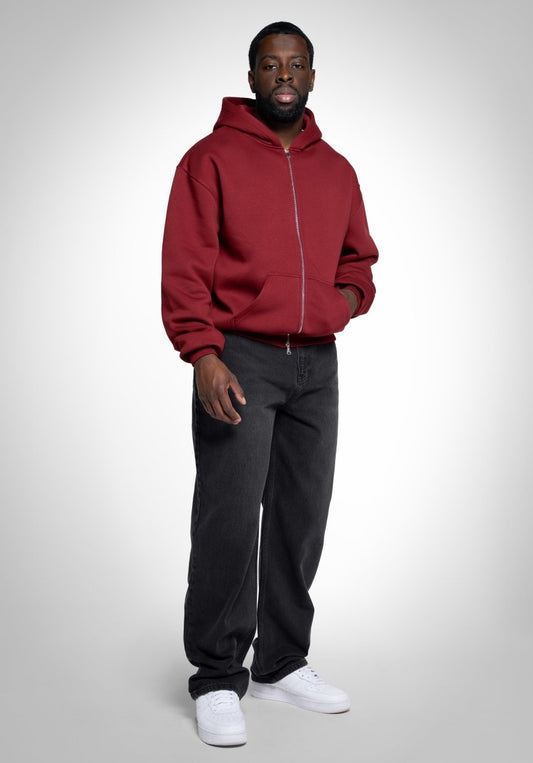 Full Zip Oversize Hoodie - Bordeaux Red (Bordeaux) – Hoodies von Straight Outta Cotton