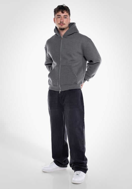 Full Zip Oversize Hoodie - Dark Melange Grey (Grau) – Hoodies von Straight Outta Cotton