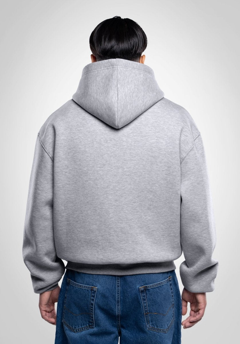 Full Zip Hoodie Melange Grey | 90s Boxy Fit | Brushed Fleece
