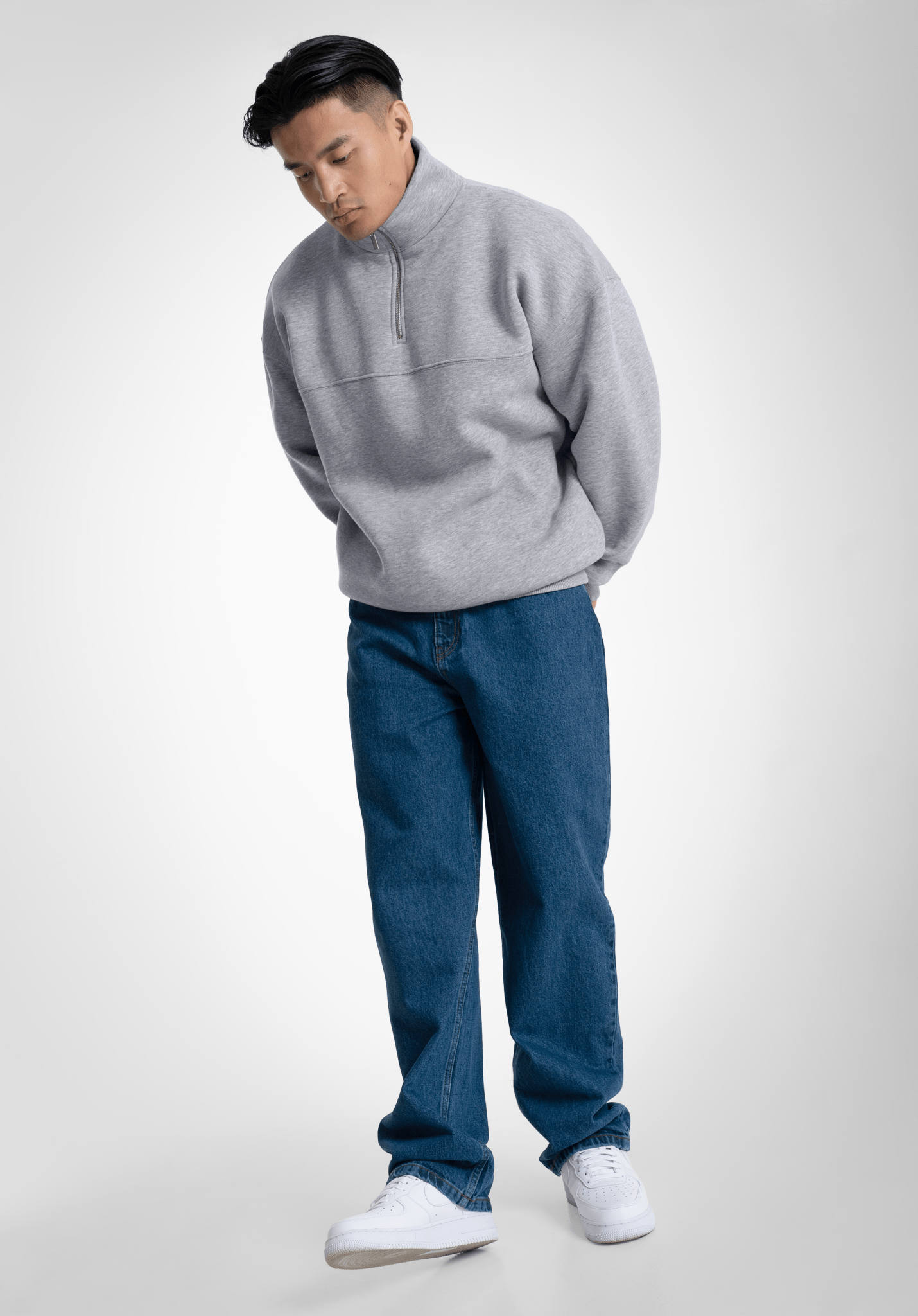Half Zip - Melange Grey (Grau) – Hoodies von Straight Outta Cotton
