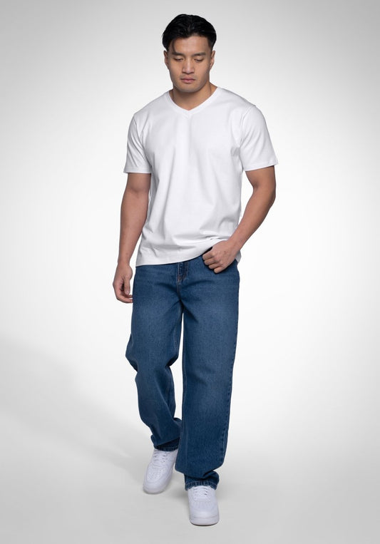 Heavy Regular V - Neck Tee - White (Bianco) – T-shirt di Straight Outta Cotton