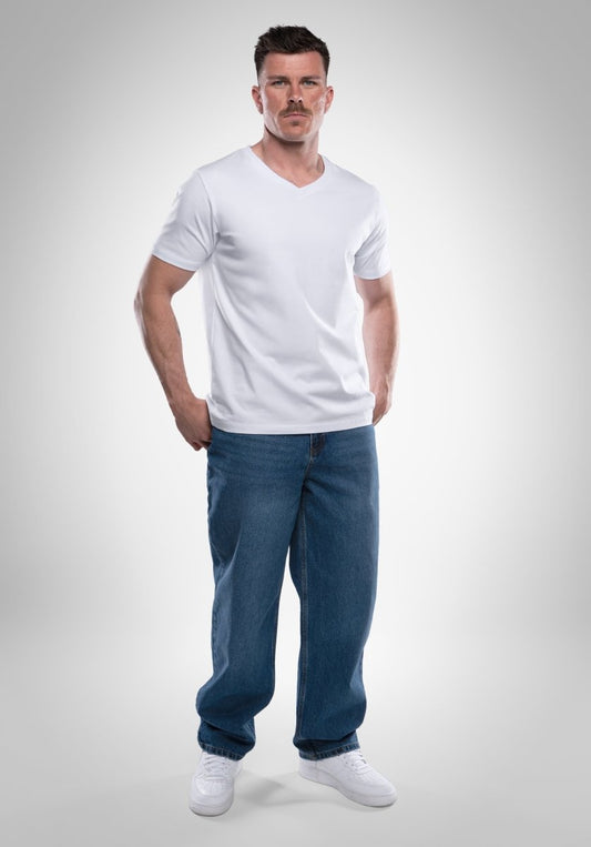 Heavy Regular V - Neck Tee - White (Weiß) – T-shirt's von Straight Outta Cotton