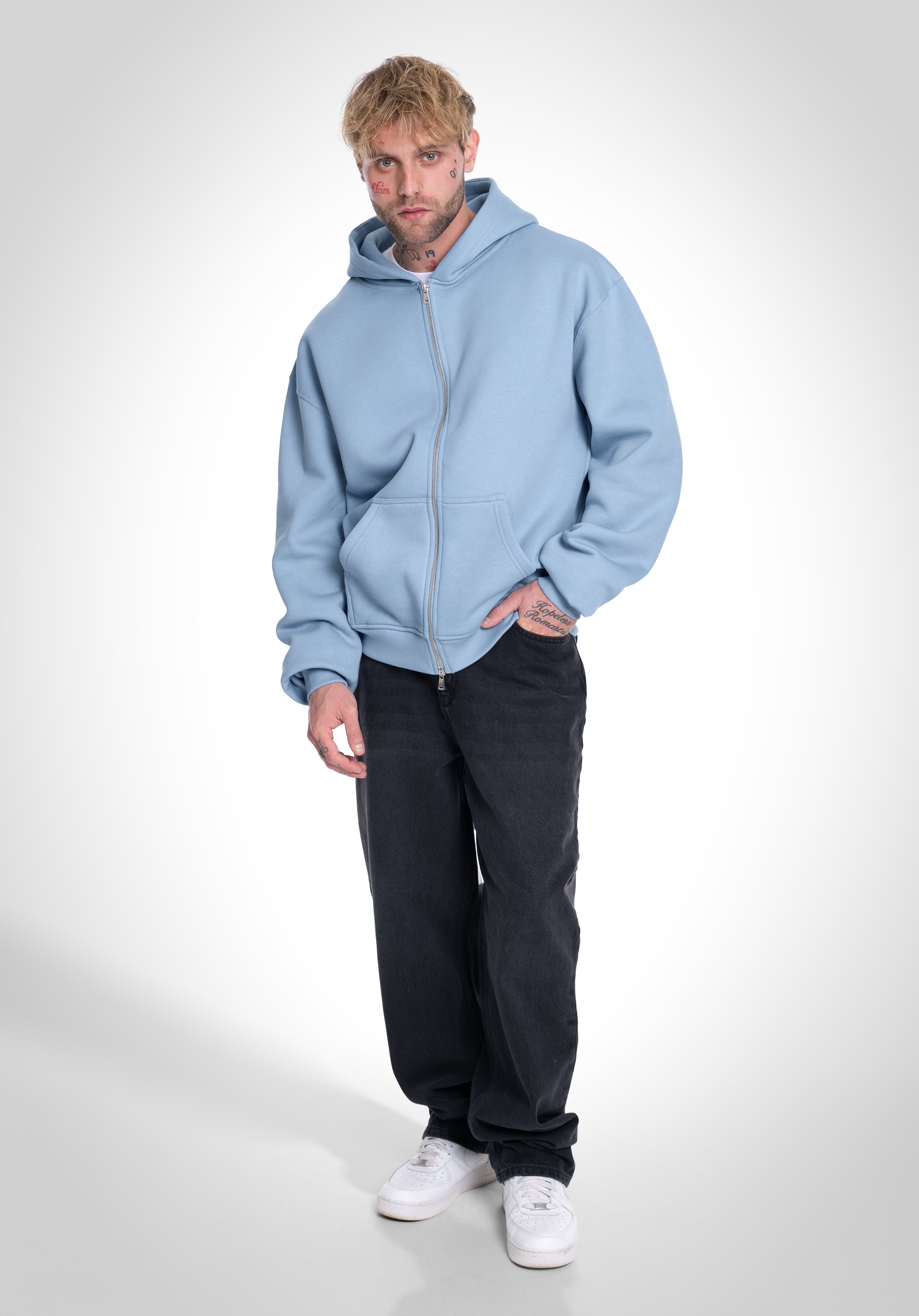 Full Zip Oversize Hoodie - Light Blue
