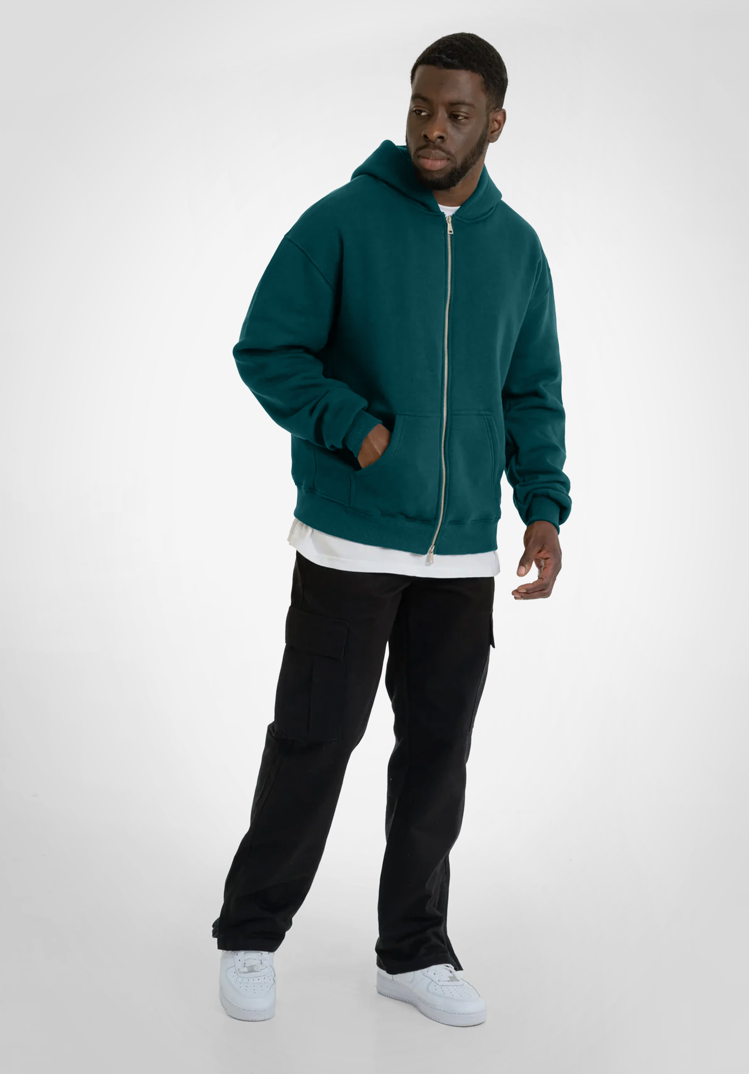 Full Zip Oversize Hoodie - Dark Pine Green