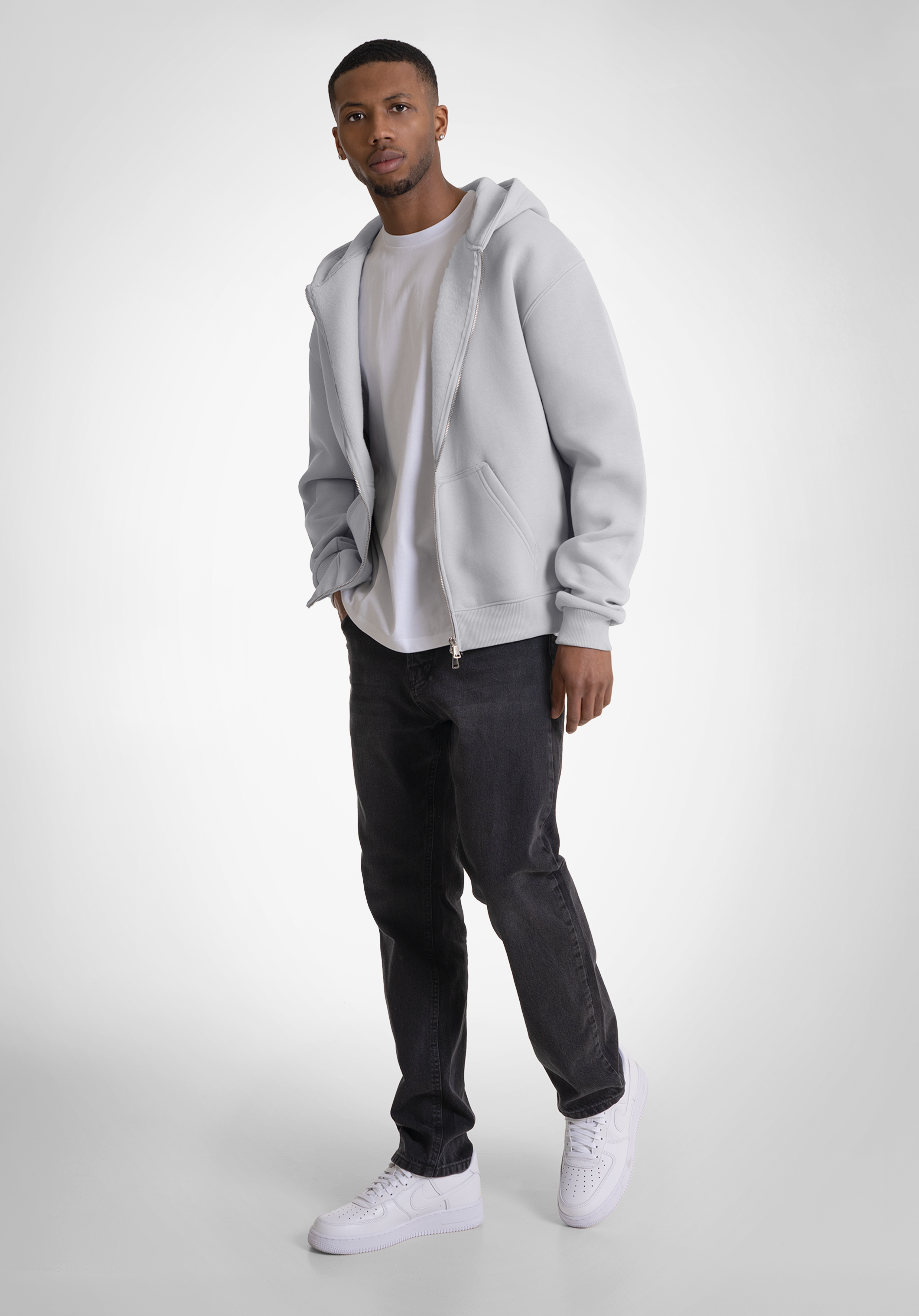 Full Zip Oversize Hoodie - Light Grey