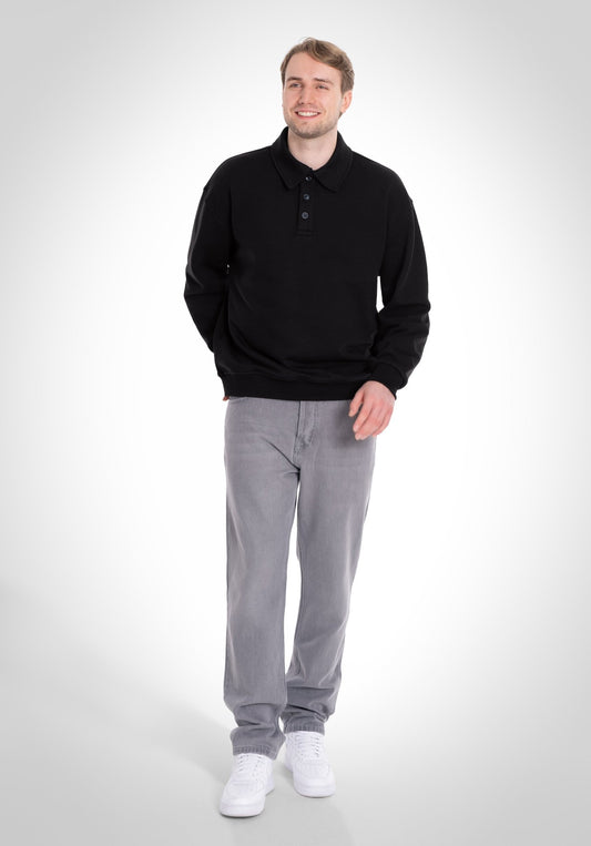 Polo Sweater - 500 GSM French Terry 100% Cotton - Black (Schwarz) – Polo von Straight Outta Cotton