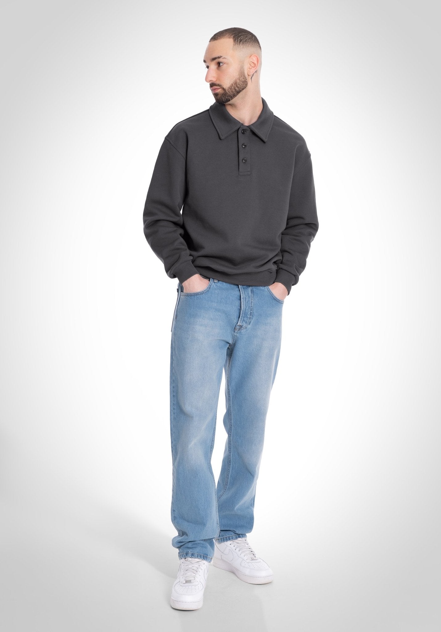 Polo Sweater - 500 GSM French Terry 100% Cotton - Slate Grey (Grau) – Polo von Straight Outta Cotton