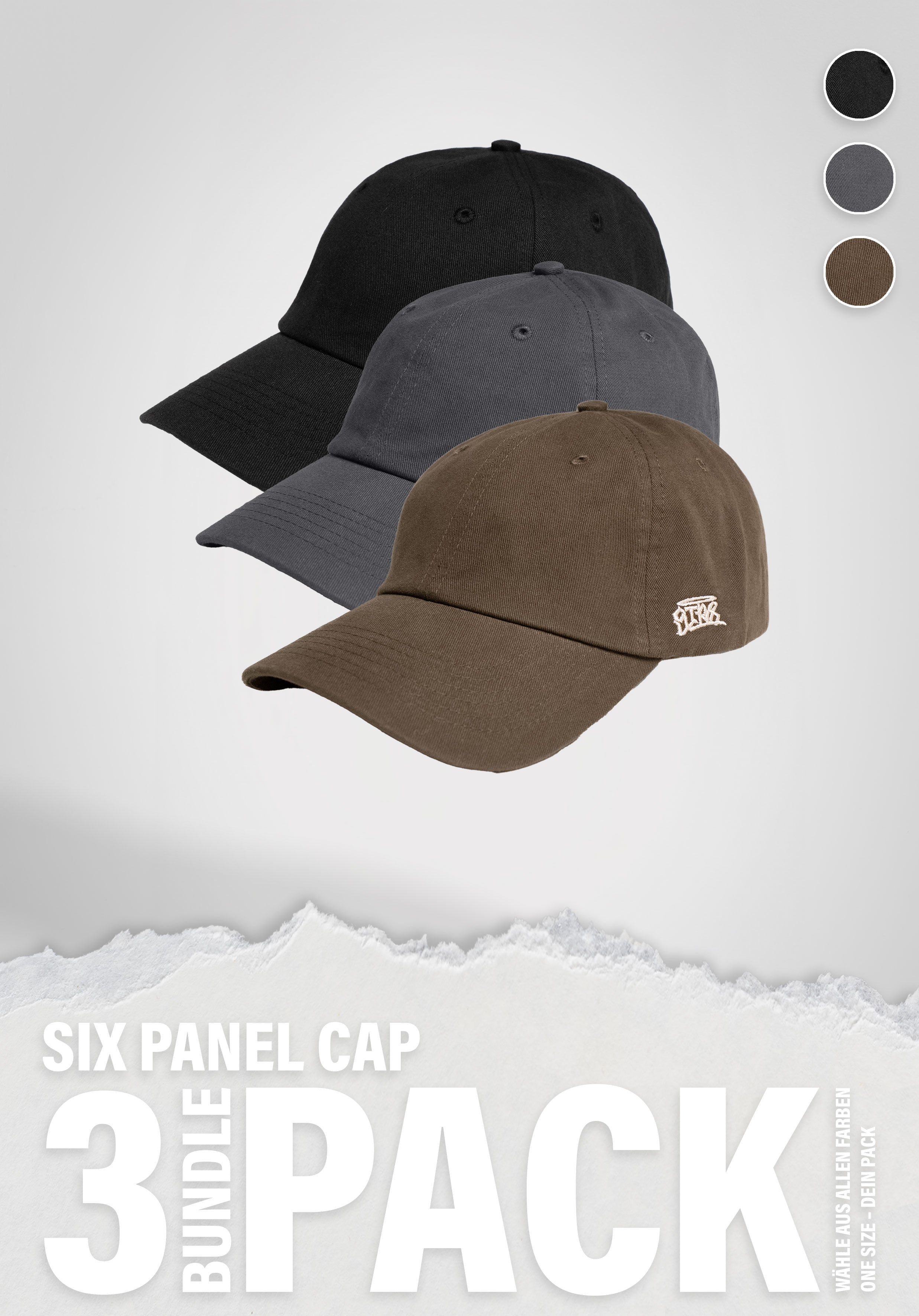 6 Panel Cap 3er Pack